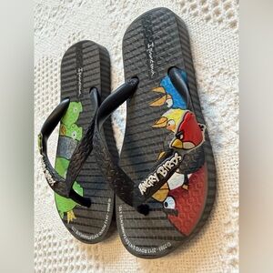 Kids Black Flip Flops - Angry Birds Sandals - Size 10/11